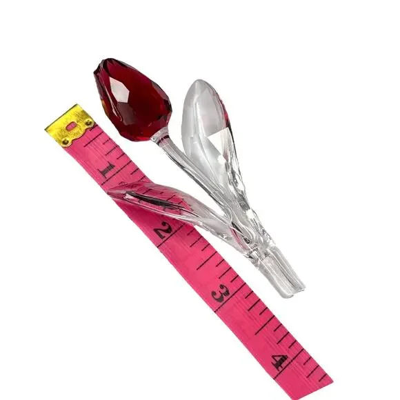 Swarovski Crystal 3 TULIP FLOWERS & DISPLAY STAND Holder Red Yellow Blue 3-1/2